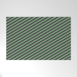 [ Thumbnail: Dim Gray, Light Green & Black Colored Lined/Striped Pattern Welcome Mat ]
