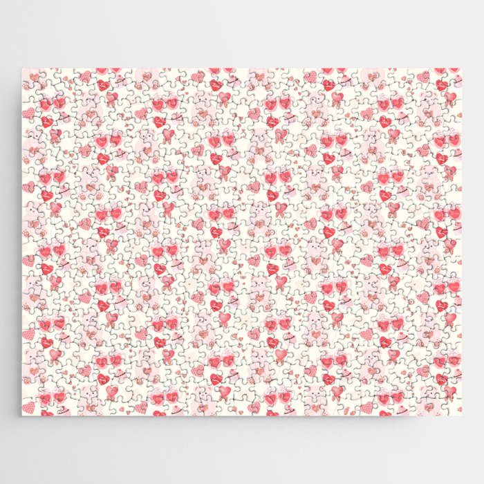 Valentine's Day Teddy Bear Pattern Jigsaw Puzzle