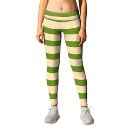 Green and Beige Pattern of Stripes Leggings