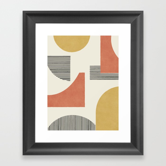 Abstract Lines Composition - Gold Orange Brown Framed Art Print