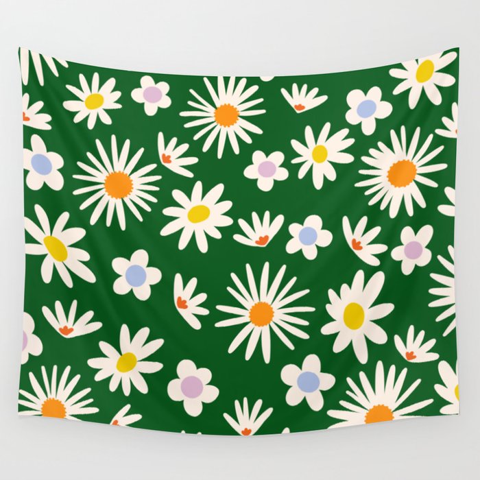 Rainbow Vintage Daisies Wall Tapestry