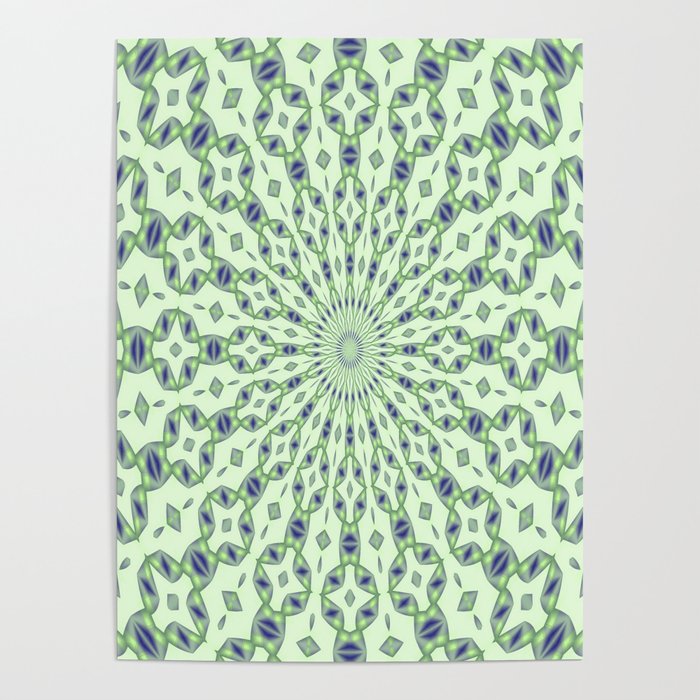 Radial Pattern In Blue and Pale Green On Buff White Poster