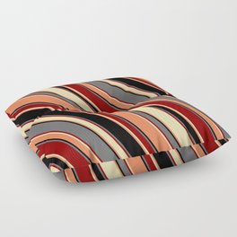 [ Thumbnail: Eye-catching Dim Grey, Dark Red, Tan, Coral, and Black Colored Striped Pattern Floor Pillow ]
