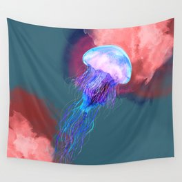 Purple Water Coloured Jelly Fish Wall Tapestry