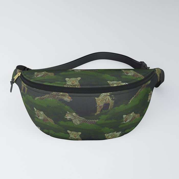 seamless pattern of hidden leopards among green foliage Fanny Pack
