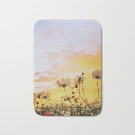 fuuny vintage Flower art deesign Evening flowering plant with sunset Bath Mat