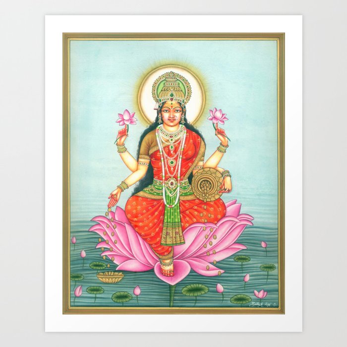 Goddess Lakshmi Seated on Lotus Art Print