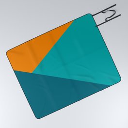 Jag - Minimalist Angled Geometric Color Block in Orange, Teal, and Turquoise Picnic Blanket