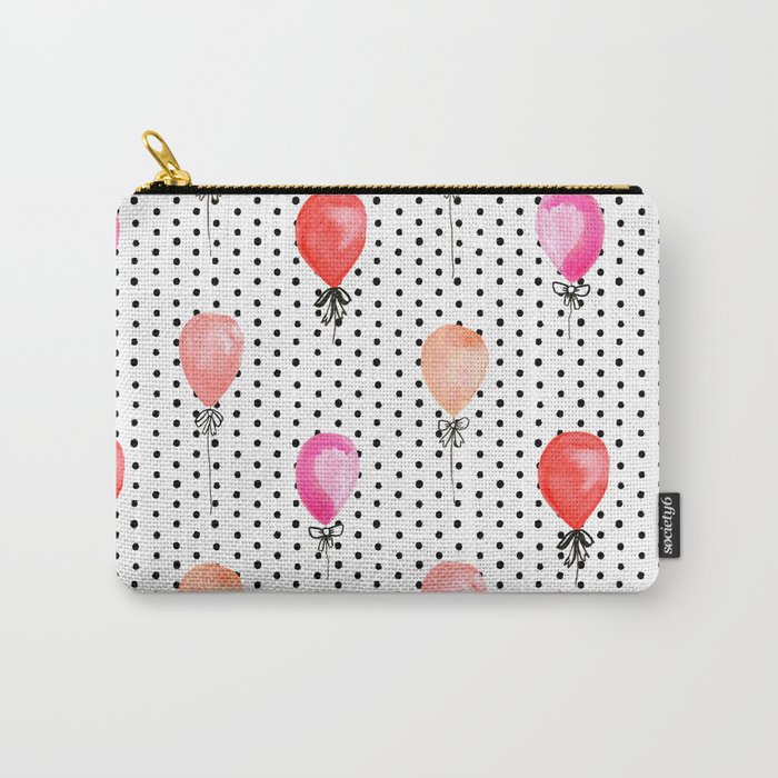Balloons painted in watercolor on polka dots pattern minimal valentines love gifts Carry-All Pouch