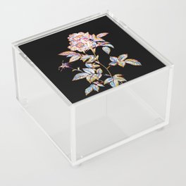 Floral White Anjou Roses Mosaic on Black Acrylic Box