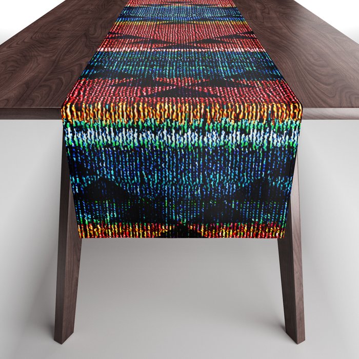 Tribal Pattern on Rustic Coarse Weave Look Colorful Stripes Table Runner