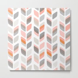 Modern Rectangle Print with Retro Abstract Leaf Pattern Metal Print | Print, Pattern, Lines, Mid Century, Orange, Retro, Background, Grey, Pop Art, Earthtones 