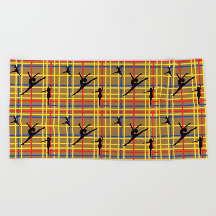 Dancing like Piet Mondrian - New York City I. Red, yellow, and Blue lines on the brown background Beach Towel