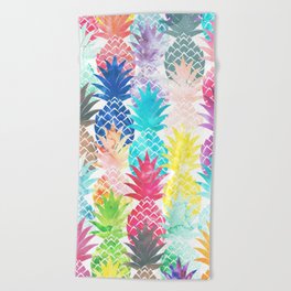 Hawaiian Pineapple Pattern Tropical Watercolor Beach Towel