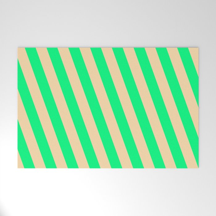 Green and Tan Colored Pattern of Stripes Welcome Mat