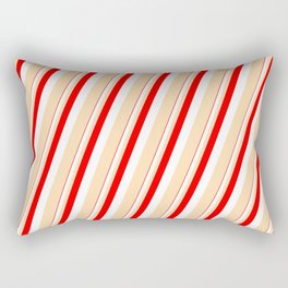 [ Thumbnail: Red, White, and Tan Colored Lines/Stripes Pattern Rectangular Pillow ]
