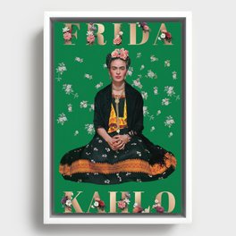 Frida Kahlo and Flowers Framed Canvas