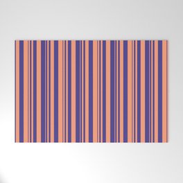 [ Thumbnail: Light Salmon and Dark Slate Blue Colored Pattern of Stripes Welcome Mat ]
