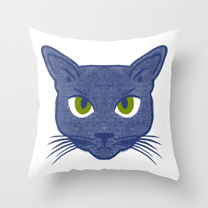 Retro Modern Periwinkle Cat White Throw Pillow
