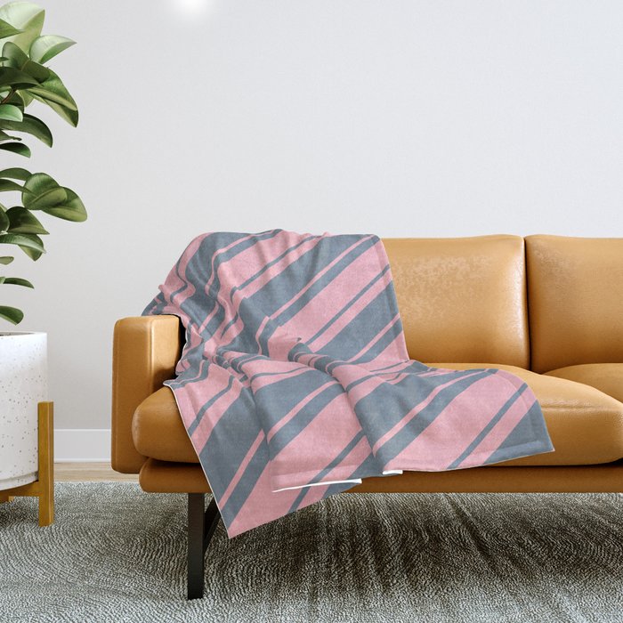Light Pink & Light Slate Gray Colored Lines Pattern Throw Blanket