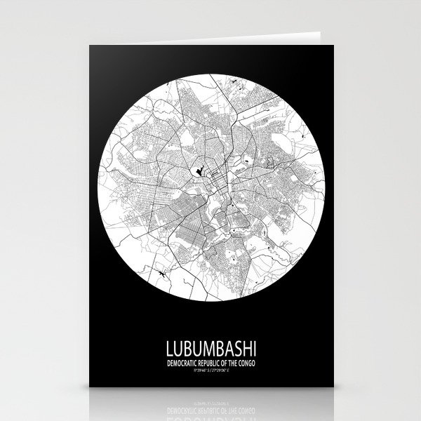 Lubumbashi City Map of Democratic Republic of the Congo - Full Moon Stationery Cards