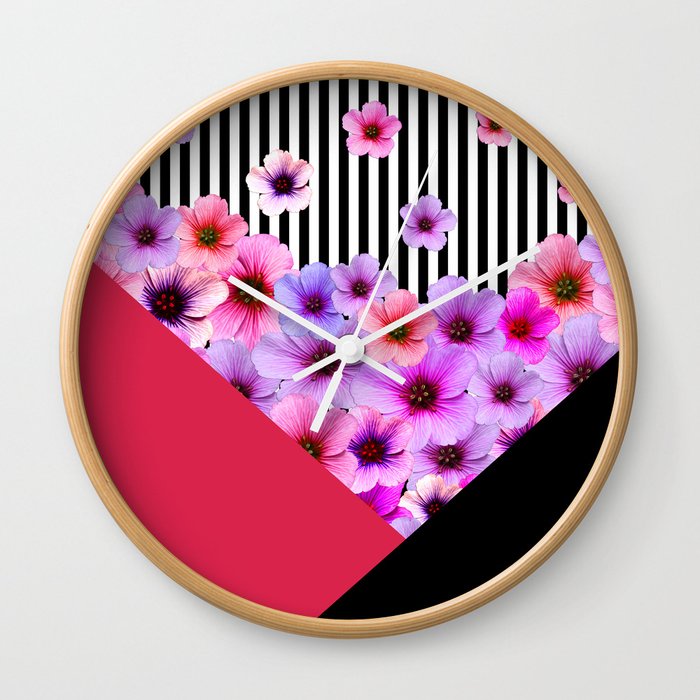 Flowers and Stripes II Wall Clock