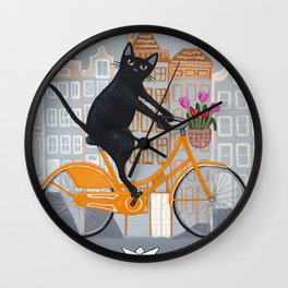 Amsterdam Cat Bicycle Ride Wall Clock