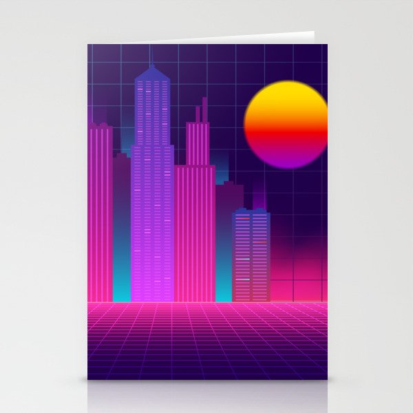 neon synthwave city Stationery Cards