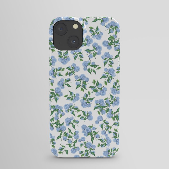 Hydrangea blue flowers, botanicals, blue and white floral iPhone Case