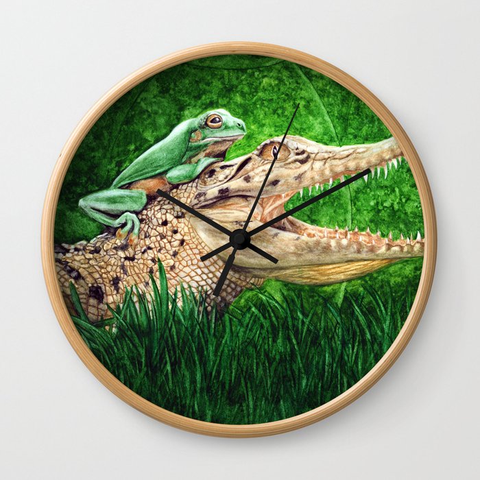 Crocodile Wearing a Frog as a Hat Wall Clock
