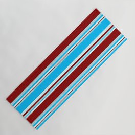 [ Thumbnail: Powder Blue, Deep Sky Blue, Light Cyan & Dark Red Colored Stripes Pattern Yoga Mat ]