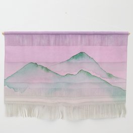 Green Top Mountain Range With Pink Sky Wall Hanging