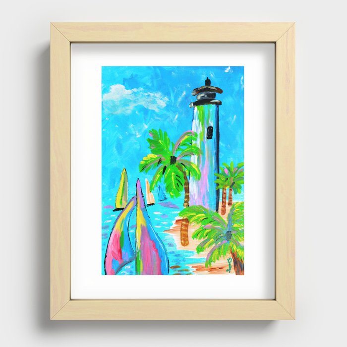 Colorful Lighthouse - Original acrylic artwork Dody Denman Recessed Framed Print