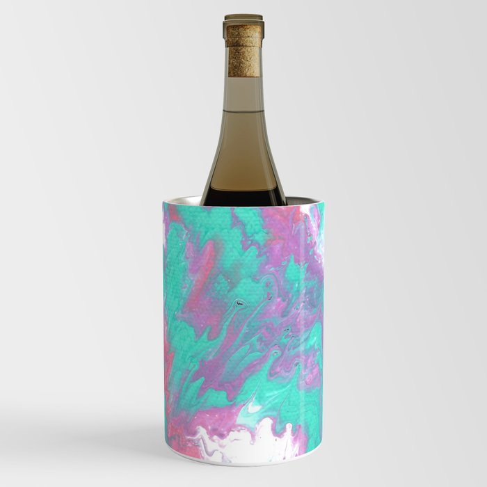 Aqua, Pink and Purple Acrylic Abstract Painting Wine Chiller