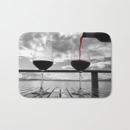 Wine Enthusiast Bath Mat | Fineart, Stemware, Red, Luxury, Deck, Wine, Blackandwhite, Wet, Sea, Sailing 