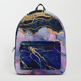 Pink teal navy blue gold glitter watercolor marble Backpack