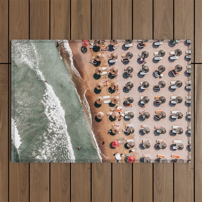 Aerial Ocean Print, Beach Print, Aerial Beach Umbrellas Print, People Beach Photography, Sea Art Print Outdoor Rug