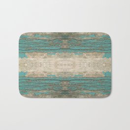 Rustic Wood - Weathered Wooden Plank - Beautiful knotty wood weathered turquoise paint Bath Mat