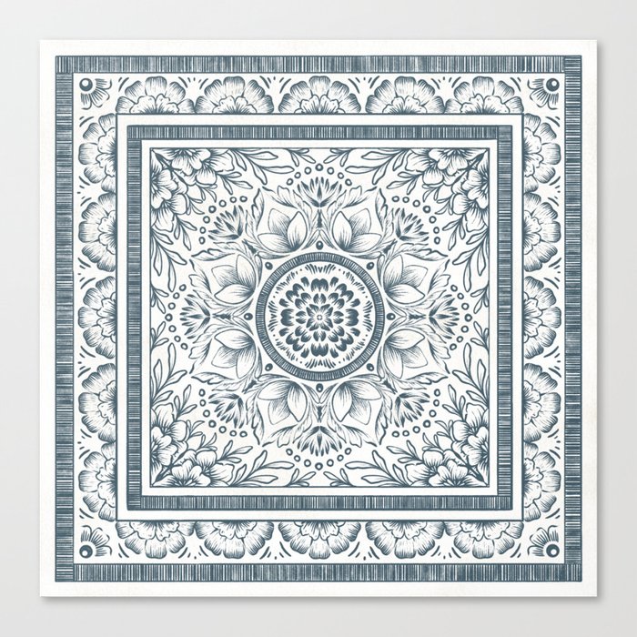 Elegant Blue Floral Mandala Canvas Print