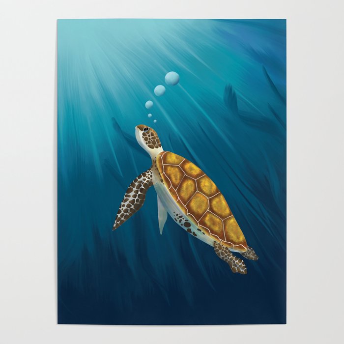 Sea turtle swimming in the ocean Poster
