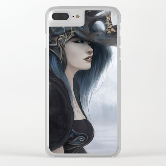 Bluish Black - Mysterious fantasy mage girl portrait Clear iPhone Case