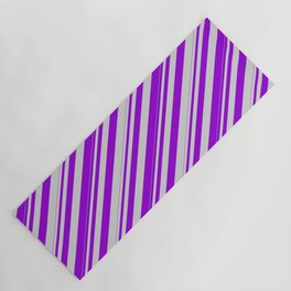 [ Thumbnail: Dark Violet and Light Gray Colored Lines Pattern Yoga Mat ]