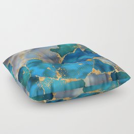 Dreamy Ocean Blue and Gold Floor Pillow