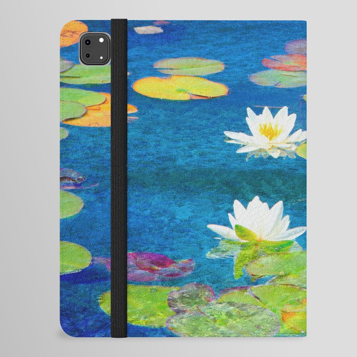 white waterlily painted impressionism style iPad Folio Case