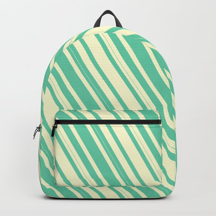 Light Yellow & Aquamarine Colored Lined Pattern Backpack