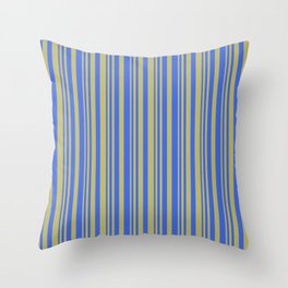 [ Thumbnail: Dark Khaki & Royal Blue Colored Striped Pattern Throw Pillow ]
