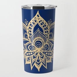 Gold and Blue Lotus Flower Mandala Travel Mug