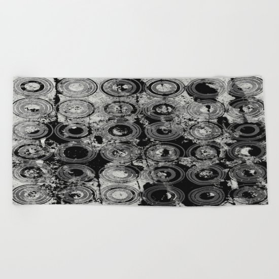 Urban Rings IV - Black and white textured abstract Beach Towel