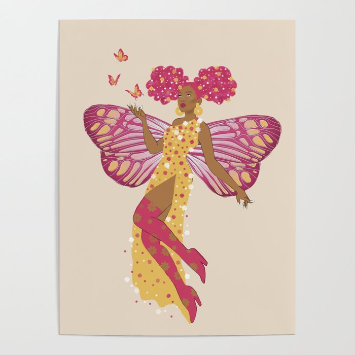 Pink Fairy - Enchanting Fantasy Art Print - Mythical Creatures - Magical Decor Poster