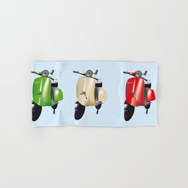 Three Vespa scooters in the colors of the Italian flag Hand & Bath Towel